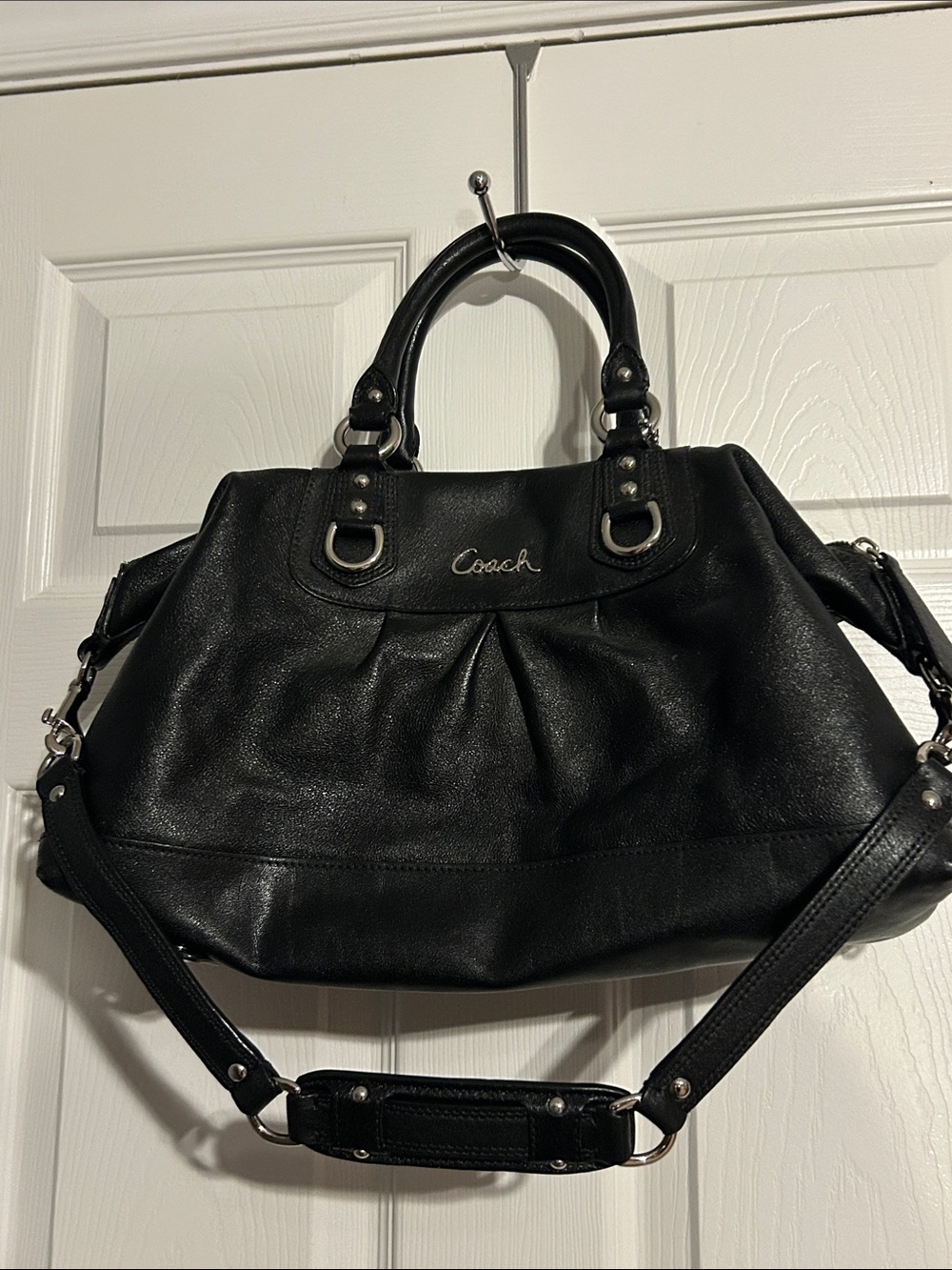 Coach Black Leather Tote with Top Handles and Shoulder Strap